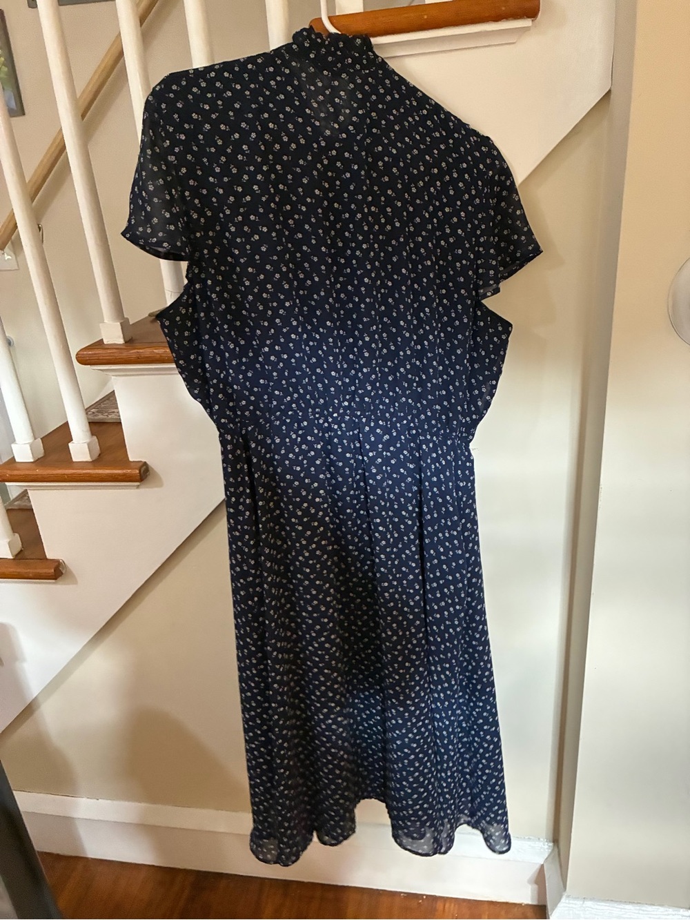 Navy Midi Dress with Small White Floral Print - Picture 2 of 2